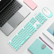 WQJNWEQ Wireless Keyboard andMouse Combo Retro Round Keycap Ultra Thin Quiet 2.4Ghz Retro Key Board for Laptop Optical